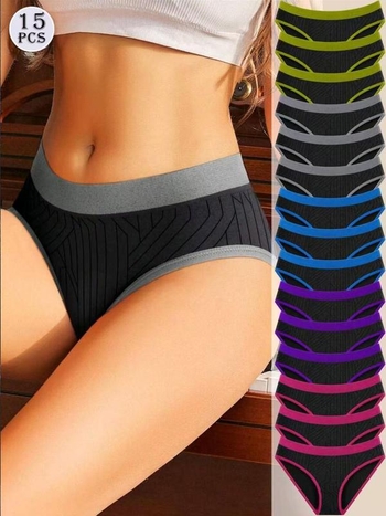 Női bugyi kontrasztos szegéllyel, puha és légáteresztő pamutból, magas derekú