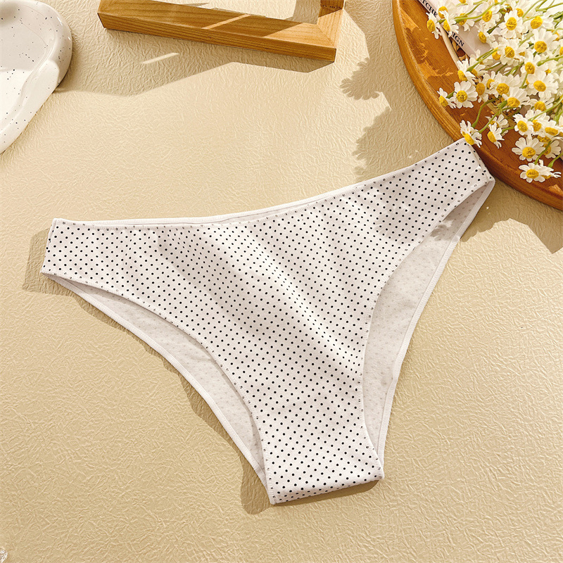 Medvilninės moterų kelnaitės su taškuotu raštu, vidurio juosta, antibakterinės, pilvo kontrole