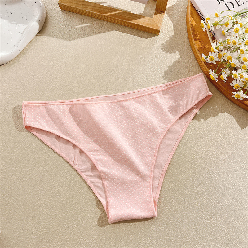 Medvilninės moterų kelnaitės su taškuotu raštu, vidurio juosta, antibakterinės, pilvo kontrole