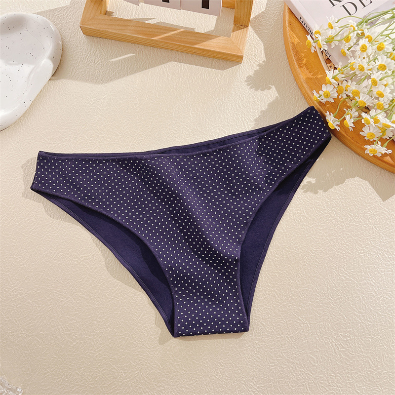 Medvilninės moterų kelnaitės su taškuotu raštu, vidurio juosta, antibakterinės, pilvo kontrole