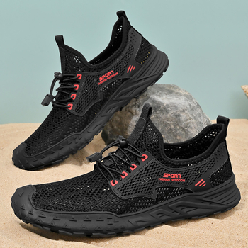 Ανδρικά αναπνεύσιμα παπούτσια από δίχτυ, με ελαστικό λουράκι κλεισίματος, σόλα από καουτσούκ, τετράγωνη μύτη, καλοκαίρι