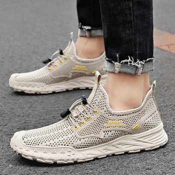 Ανδρικά αναπνεύσιμα παπούτσια από δίχτυ, με ελαστικό λουράκι κλεισίματος, σόλα από καουτσούκ, τετράγωνη μύτη, καλοκαίρι