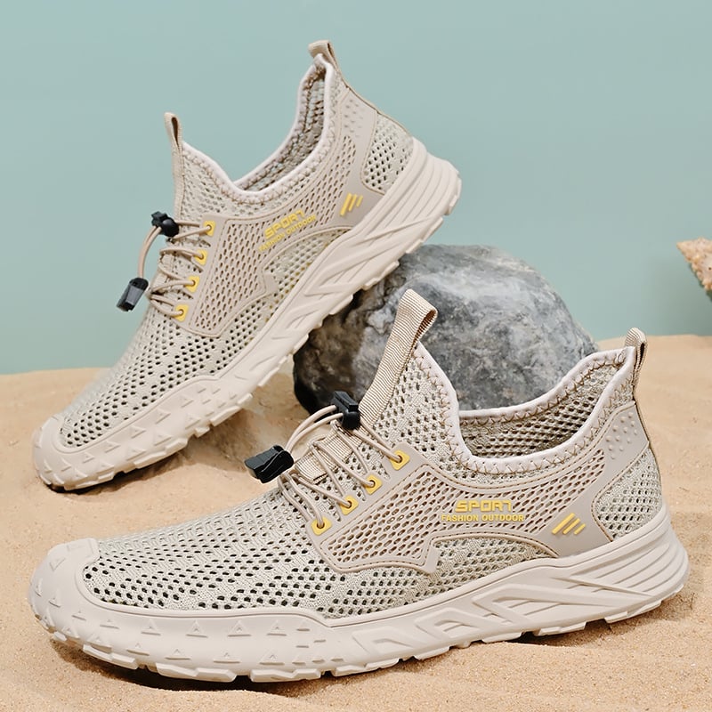 Elpojošas vīriešu tīkla sporta kurpes ar elastīgu aizdari, gumijas zole, kvadrātveida purngals, vasara