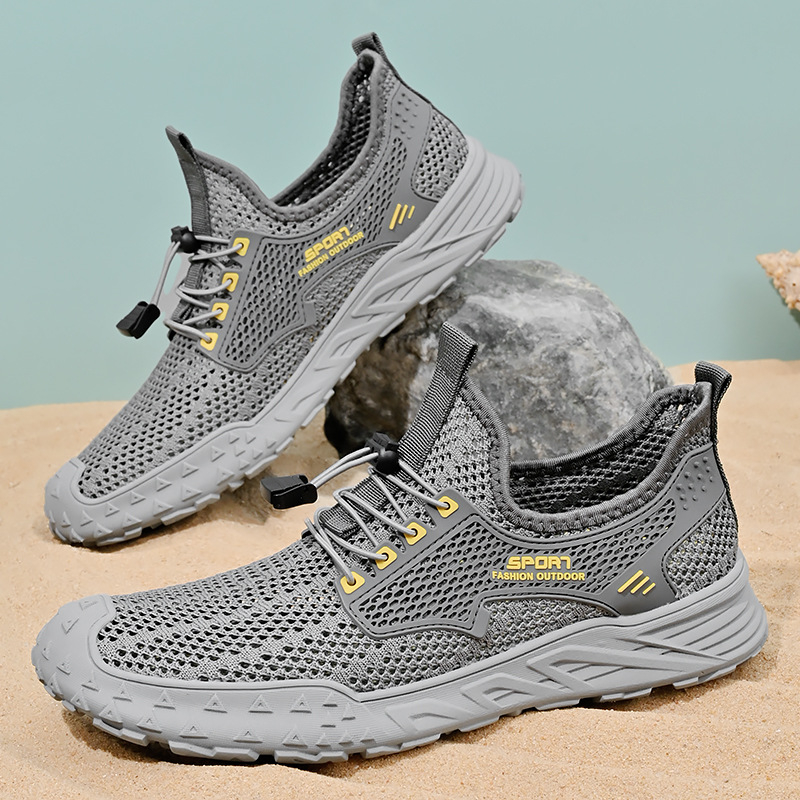 Elpojošas vīriešu tīkla sporta kurpes ar elastīgu aizdari, gumijas zole, kvadrātveida purngals, vasara