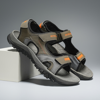 Ανδρικά καλοκαιρινά σανδάλια, με επάνω μέρος από συνθετικό PU, κλείσιμο Velcro, παραλιακό στυλ, σόλα από καουτσούκ