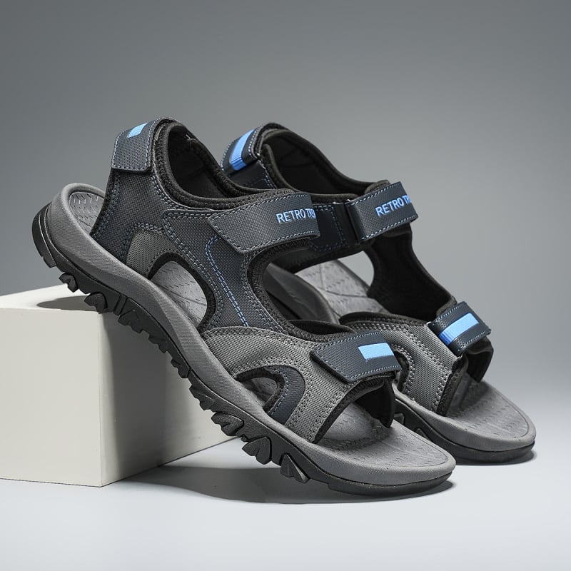 Vīriešu vasaras pludmales sandales ar mākslīgu PU augšpusi, Velcro aizdare, pludmales stils, gumijas zole