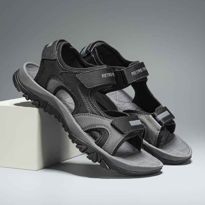 Vīriešu vasaras pludmales sandales ar mākslīgu PU augšpusi, Velcro aizdare, pludmales stils, gumijas zole