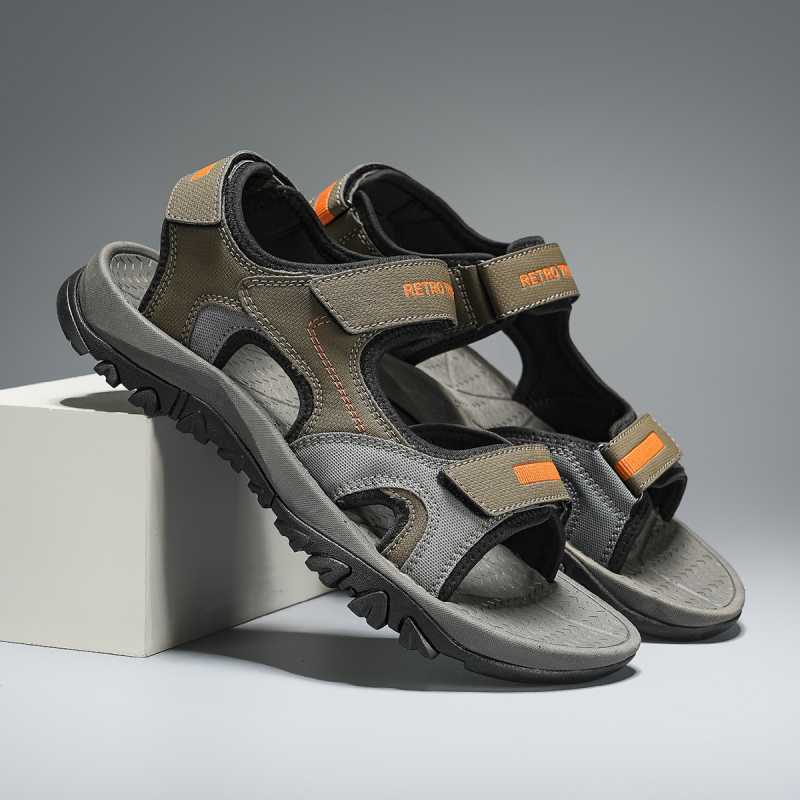 Vīriešu vasaras pludmales sandales ar mākslīgu PU augšpusi, Velcro aizdare, pludmales stils, gumijas zole