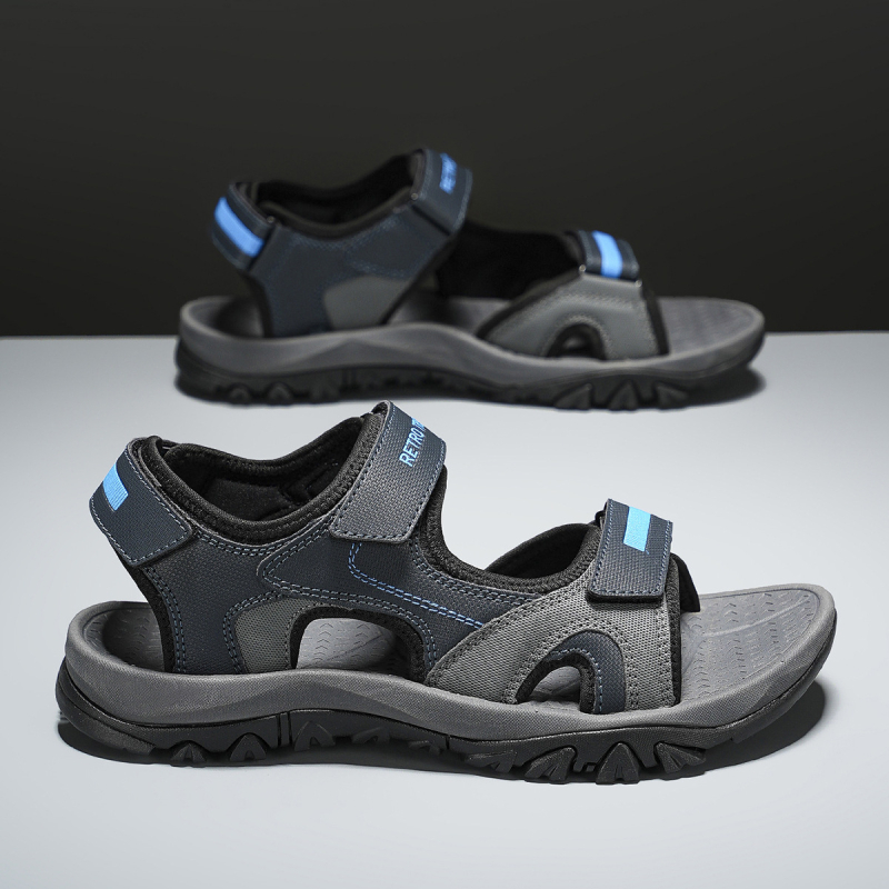 Vīriešu vasaras pludmales sandales ar mākslīgu PU augšpusi, Velcro aizdare, pludmales stils, gumijas zole