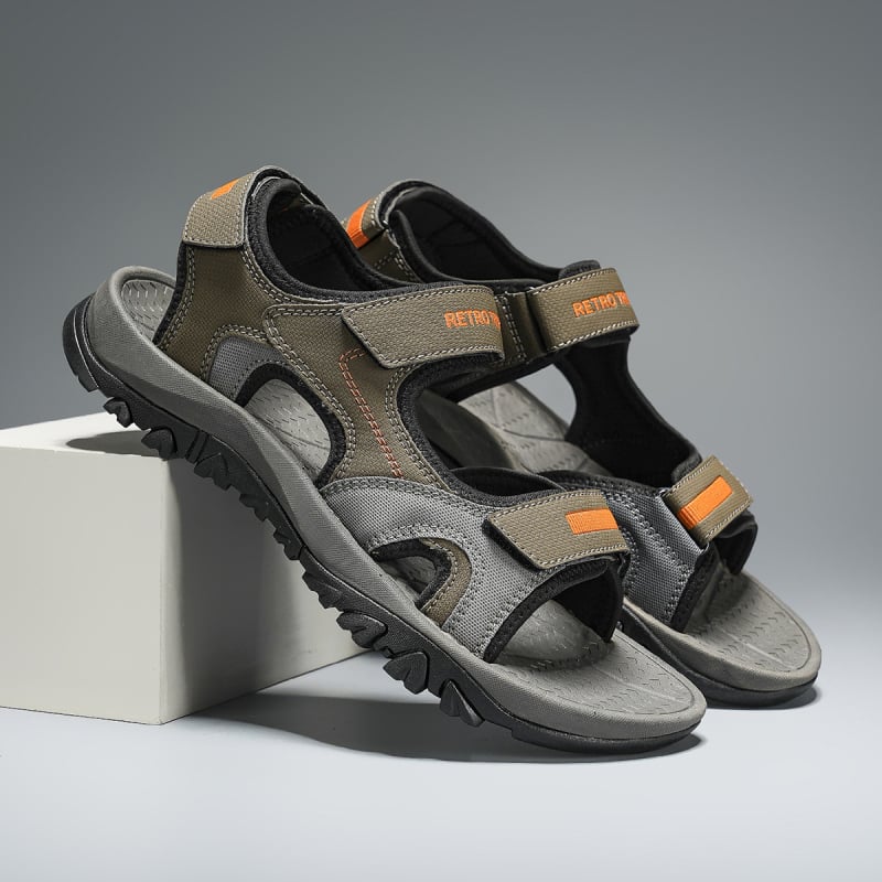 Vīriešu vasaras pludmales sandales ar mākslīgu PU augšpusi, Velcro aizdare, pludmales stils, gumijas zole