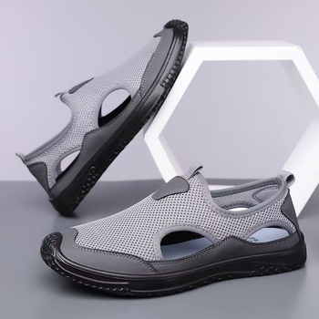 Vīriešu sandales ar tīklu augšdaļu, Slip-On, elpojošas, pretslīdes zole, aizvērts pirksts, vasara