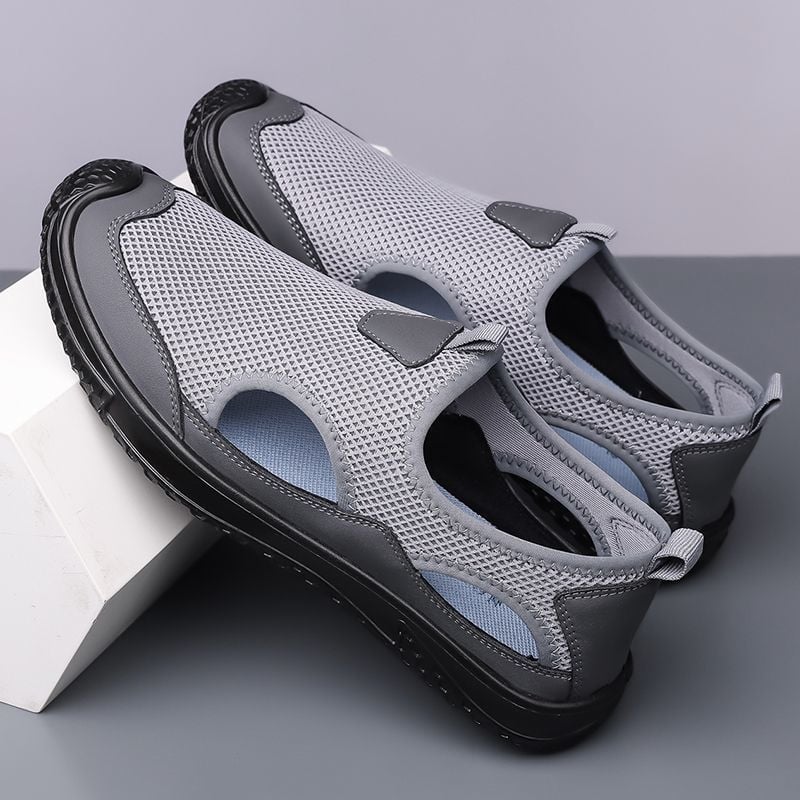 Vīriešu sandales ar tīklu augšdaļu, Slip-On, elpojošas, pretslīdes zole, aizvērts pirksts, vasara