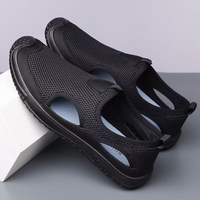 Vīriešu sandales ar tīklu augšdaļu, Slip-On, elpojošas, pretslīdes zole, aizvērts pirksts, vasara