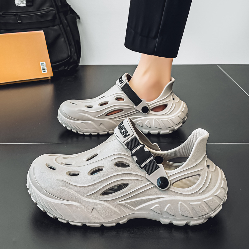 Vīriešu sandales Crocs stilā, vieglas un elpojošas, EVA augšdaļa un zole, apaļš purns, ikdienas stils, vasara 2025, zole izveidota ar injekcijas formēšanu