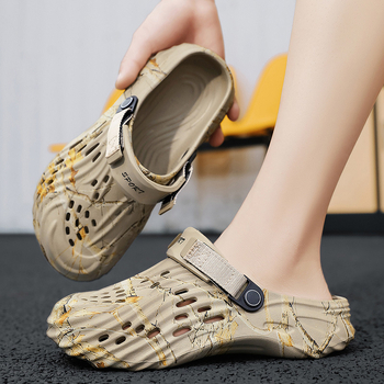 Vīriešu pludmales sandales ar elpojošu EVA augšpusi, slip-on, apaļš purns, Toe Cap, 4 cm bieza zole