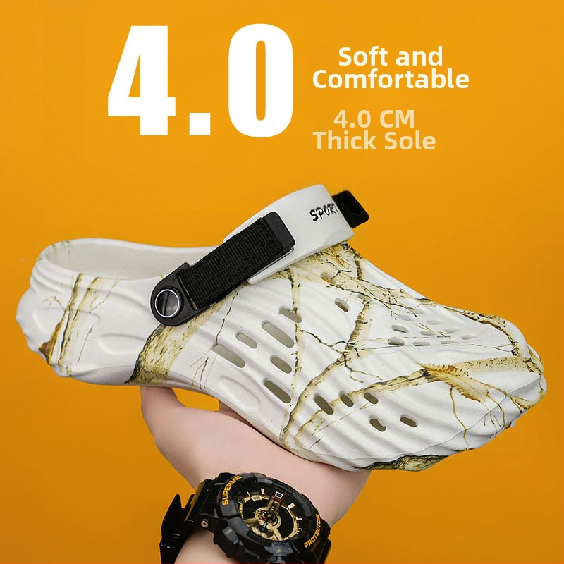 Мъжки джапанки за плаж, дишаща EVA горна част, слип-он, кръгъл нос, Toe Cap, 4 cm дебела подметка