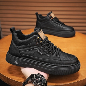 Vīriešu augstas ādas darba kurpes, pretslīdēšana, izturīgas, ar šņorēm, apaļa purngala, rudens