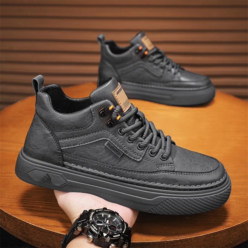 Vīriešu augstas ādas darba kurpes, pretslīdēšana, izturīgas, ar šņorēm, apaļa purngala, rudens