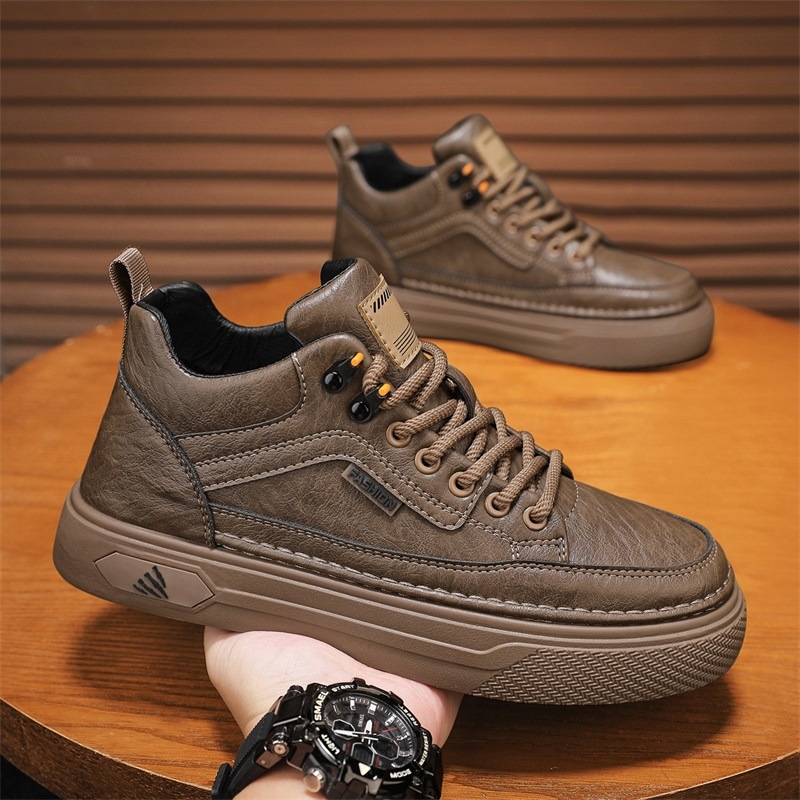 Vīriešu augstas ādas darba kurpes, pretslīdēšana, izturīgas, ar šņorēm, apaļa purngala, rudens