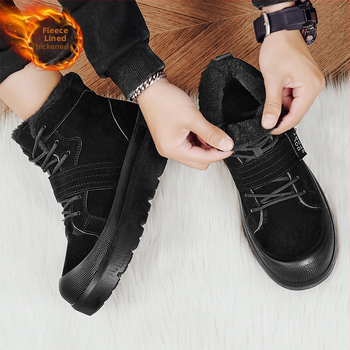 Ανδρικά χειμερινά μποτάκια τύπου Μαρτίν με επένδυση φleece — PU πάνω μέρος, καουτσούκ σόλα, μεσαίο ύψος 3–7 cm, EVA πάτος, Slip-On / Pull-On κλείσιμο