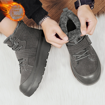 Ανδρικά χειμερινά μποτάκια τύπου Μαρτίν με επένδυση φleece — PU πάνω μέρος, καουτσούκ σόλα, μεσαίο ύψος 3–7 cm, EVA πάτος, Slip-On / Pull-On κλείσιμο