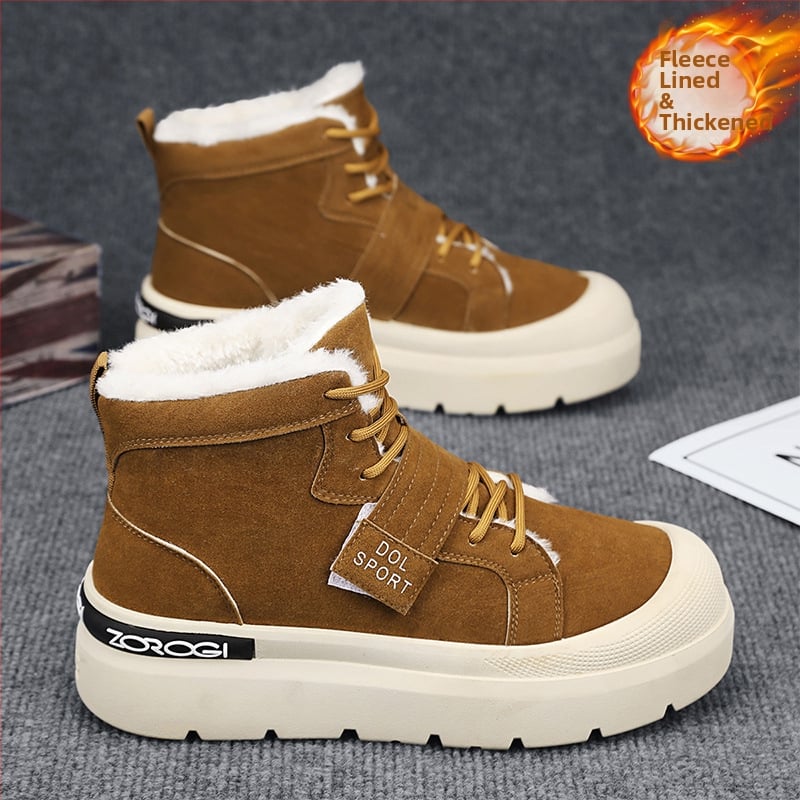 Ανδρικά χειμερινά μποτάκια τύπου Μαρτίν με επένδυση φleece — PU πάνω μέρος, καουτσούκ σόλα, μεσαίο ύψος 3–7 cm, EVA πάτος, Slip-On / Pull-On κλείσιμο
