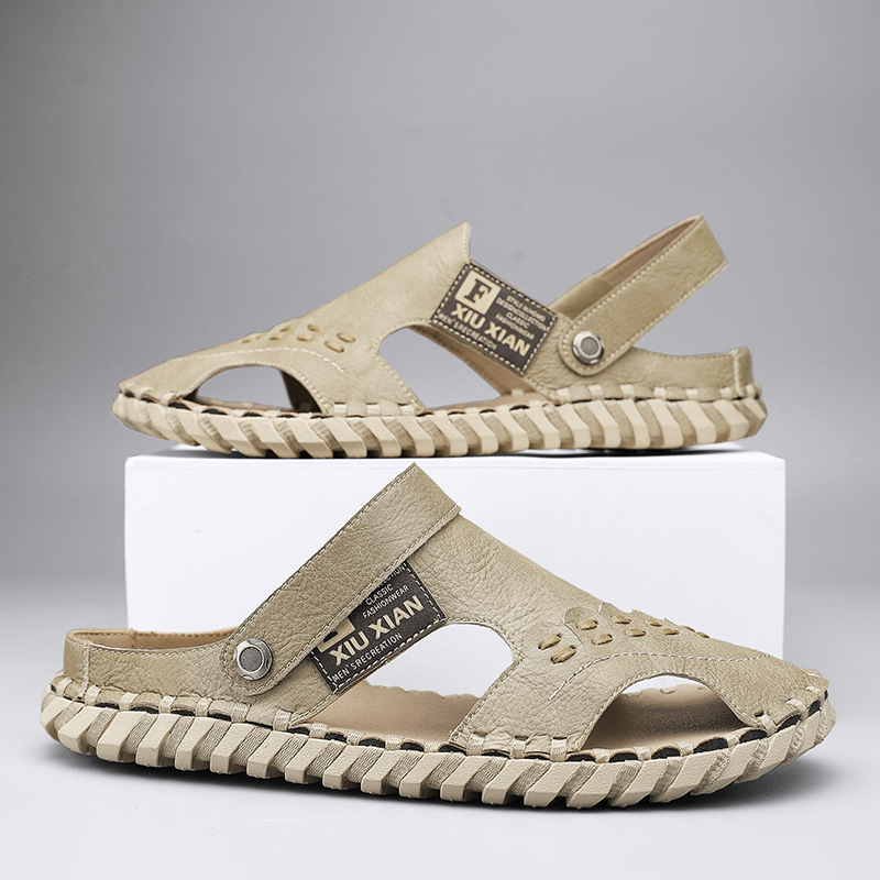 Vyriniai sandalai su iškirptu tinkliniu viršumi, nubukinės odos viršus, Baotou Romos stilius, pavasaris 2025