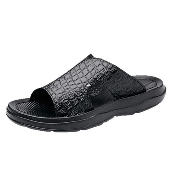 Vīriešu vasaras slid-sandales ar krokodila rakstu no liellopu ādas augšdaļu, bez šuvēm, pretkližoša mīkstā zole, 2025. gada vasara