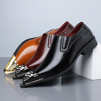 Ανδρικά δερμάτινα παπούτσια με ατσάλινο δάχτυλο, μυτερός σχεδιασμός, PU επάνω μέρος, slip-on, χαμηλό ύψος