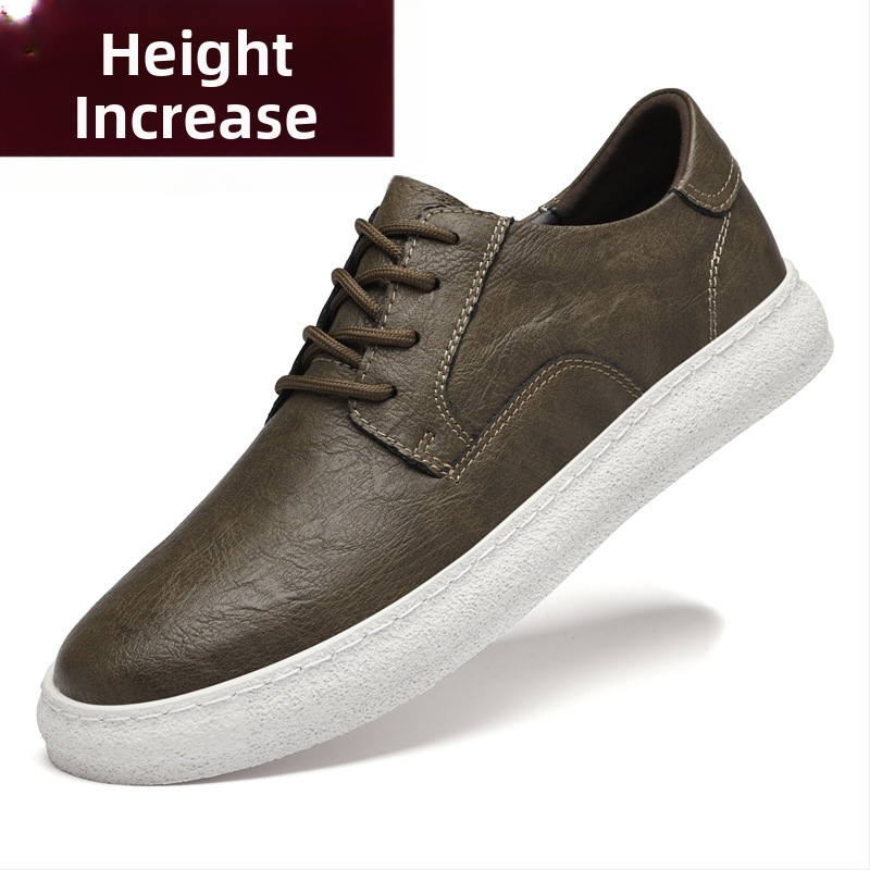 Ανδρικά αθλητικά παπούτσια: επάνω μέρος από δίστρωτο δέρμα αγελάδας, διαπνοή, χαμηλό προφίλ, εσωτερική αύξηση ύψους, κλείσιμο με κορδόνια, συνθετική σόλα