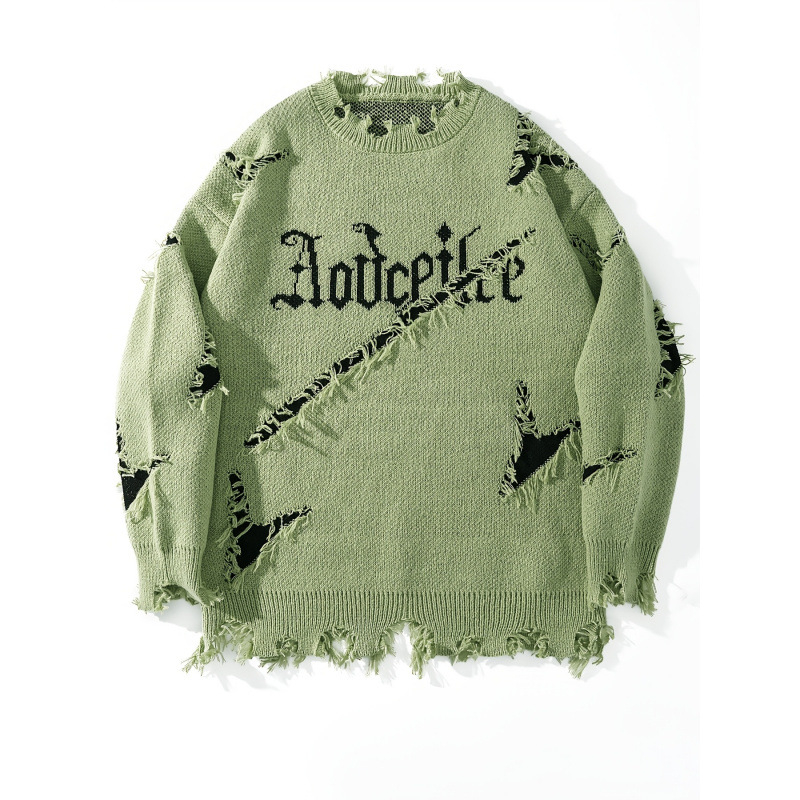 Adīts džemperis, ikdienas stils, brīvs piegriezums, apaļš kakls, piecu punktu piedurkne, caurumu detaļa, vidēja biezuma