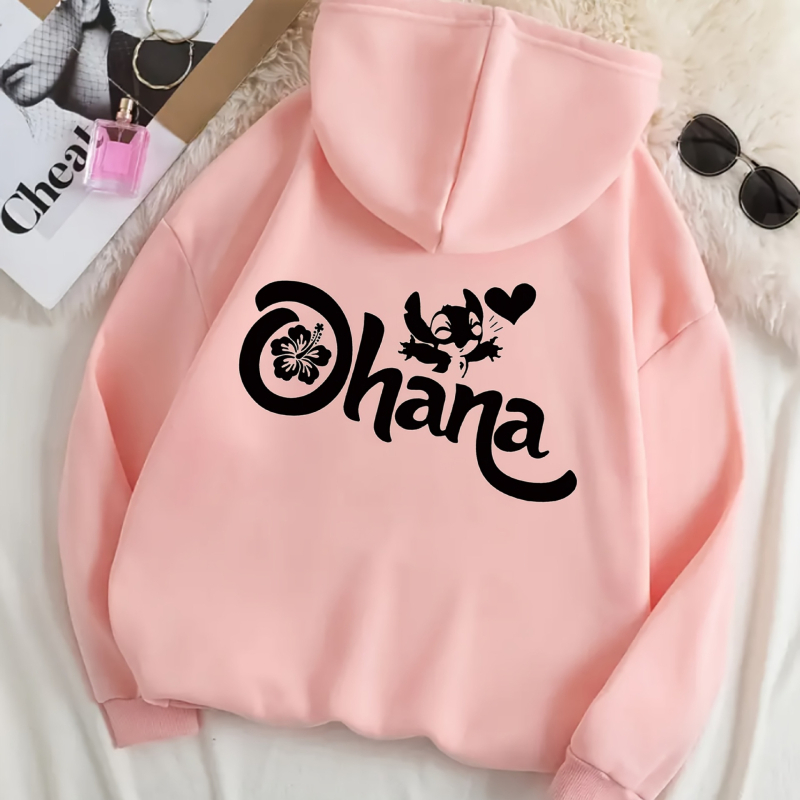 Sieviešu kapucīsa džemperis ar karikatūras grafiku, mīksta fleece oderējums, aukla kapucei, brīvs piegriezums, garas piedurknes, poliesters