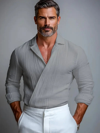 Ανδρικό πουκάμισο με Turn-Down γιακά, μακριά μανίκια, χαλαρή γραμμή, μονόχρωμο, wrinkle-free, μείγμα βισκόζης 96%