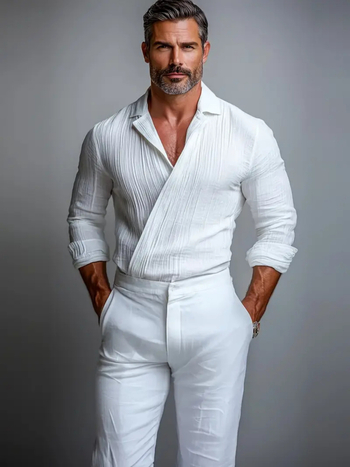 Ανδρικό πουκάμισο με Turn-Down γιακά, μακριά μανίκια, χαλαρή γραμμή, μονόχρωμο, wrinkle-free, μείγμα βισκόζης 96%