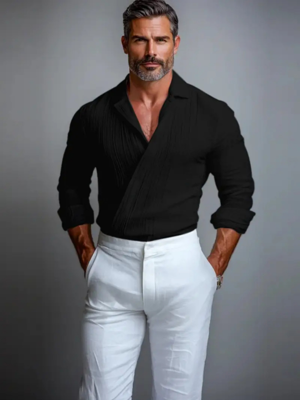 Vīriešu krekls ar Turn-Down apkakli, garas piedurknes, brīvs piegriezums, vienkrāsains, bez krokām, viskozes šķiedras maisījums 96%