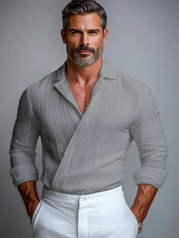 Vīriešu krekls ar Turn-Down apkakli, garas piedurknes, brīvs piegriezums, vienkrāsains, bez krokām, viskozes šķiedras maisījums 96%