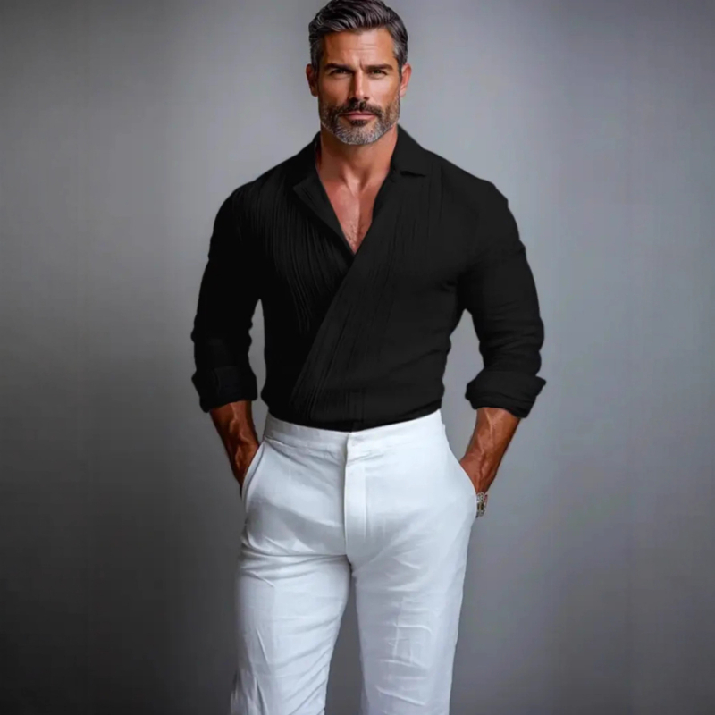 Vīriešu krekls ar Turn-Down apkakli, garas piedurknes, brīvs piegriezums, vienkrāsains, bez krokām, viskozes šķiedras maisījums 96%