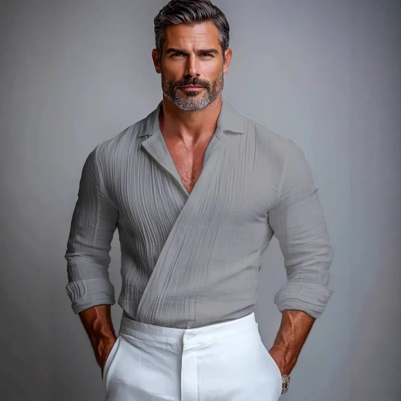 Vīriešu krekls ar Turn-Down apkakli, garas piedurknes, brīvs piegriezums, vienkrāsains, bez krokām, viskozes šķiedras maisījums 96%