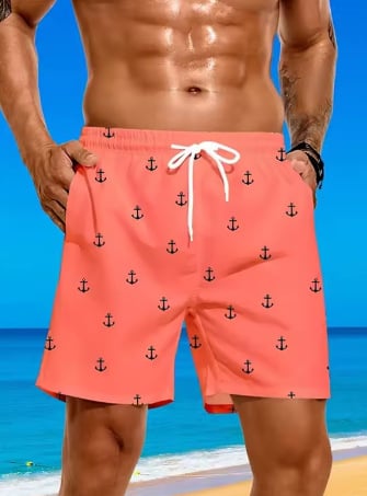 Плажни къси панталони със дигитален принт, Bird's Eye плат, полиестер 91-95%, малък прав крак, лято