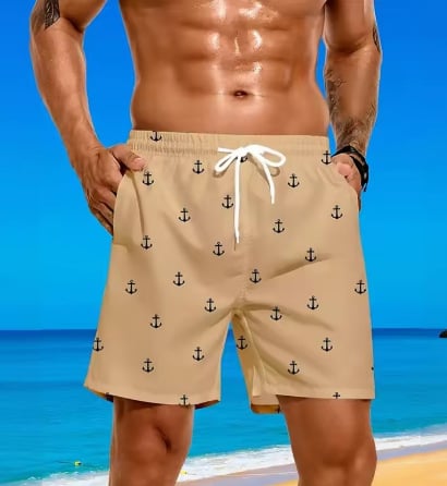 Плажни къси панталони със дигитален принт, Bird's Eye плат, полиестер 91-95%, малък прав крак, лято