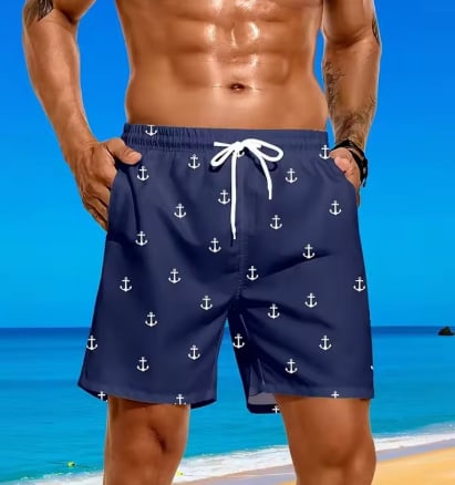 Плажни къси панталони със дигитален принт, Bird's Eye плат, полиестер 91-95%, малък прав крак, лято