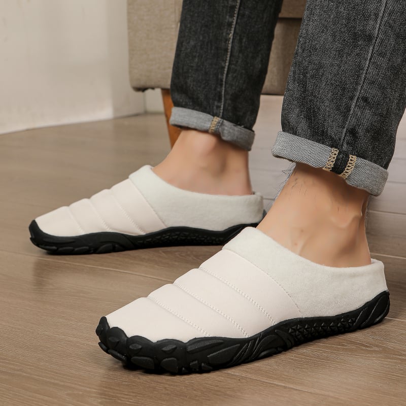 Ανδρικές χειμωνιάτικες παντόφλες εσωτερικού χώρου με ζεστή επένδυση, αδιάβροχο υφασμάτινο επάνω μέρος, σόλα καουτσούκ, στρογγυλή μύτη, χοντρή φτέρνα