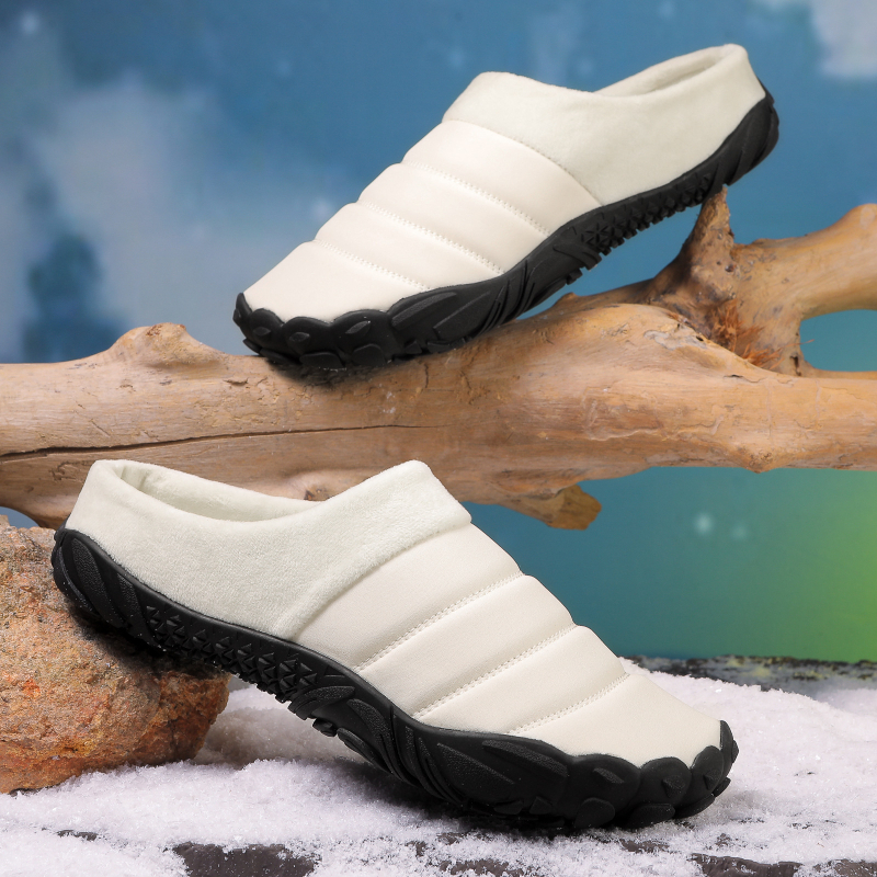Ανδρικές χειμωνιάτικες παντόφλες εσωτερικού χώρου με ζεστή επένδυση, αδιάβροχο υφασμάτινο επάνω μέρος, σόλα καουτσούκ, στρογγυλή μύτη, χοντρή φτέρνα