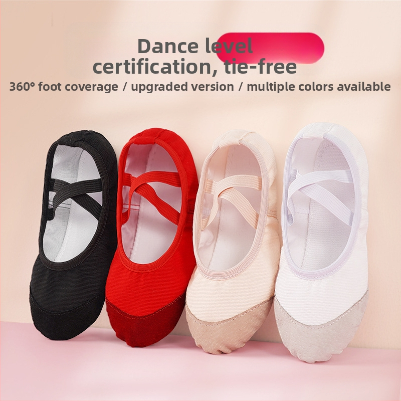 Tanečné topánky - kožená podrážka, vrchná časť: plátno, Balet a moderný tanec, Pre deti (dievčatá), Rovnováha