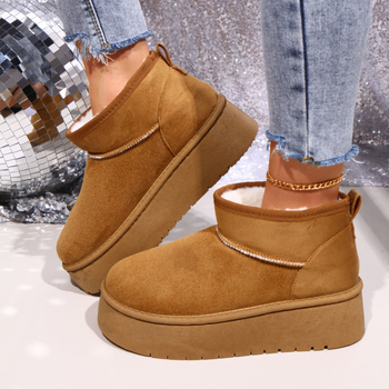 Sieviešu ziemas zābaki ar nubuka augšpusi, gumijas zole, slip-on dizains, iekšējā odere ar mākslīgu kažoku, ziemas ikdienas stils