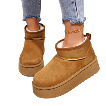 Sieviešu ziemas zābaki ar nubuka augšpusi, gumijas zole, slip-on dizains, iekšējā odere ar mākslīgu kažoku, ziemas ikdienas stils