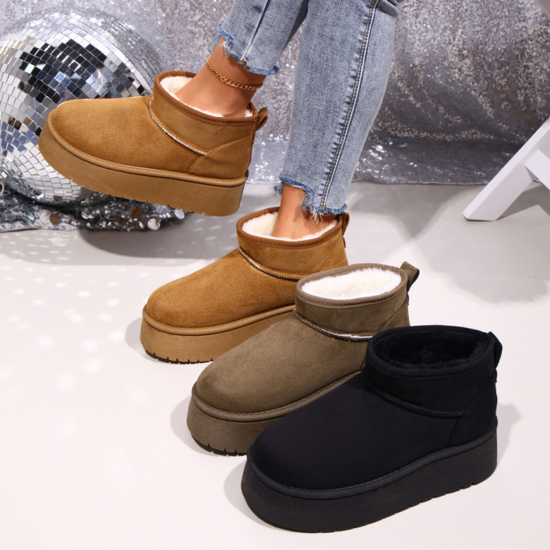 Sieviešu ziemas zābaki ar nubuka augšpusi, gumijas zole, slip-on dizains, iekšējā odere ar mākslīgu kažoku, ziemas ikdienas stils