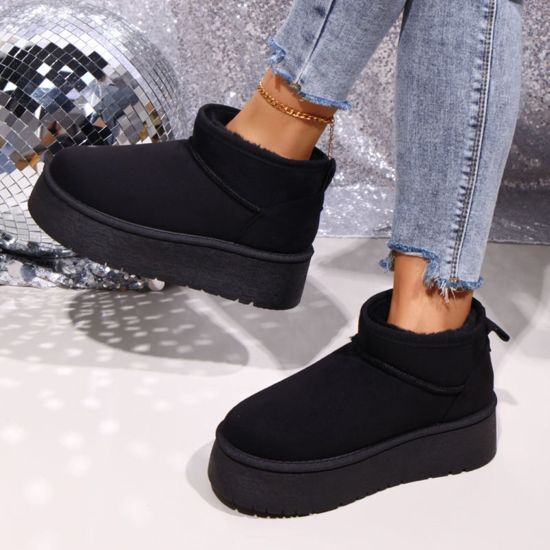 Sieviešu ziemas zābaki ar nubuka augšpusi, gumijas zole, slip-on dizains, iekšējā odere ar mākslīgu kažoku, ziemas ikdienas stils