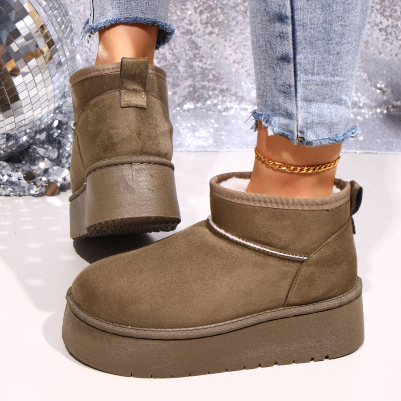 Sieviešu ziemas zābaki ar nubuka augšpusi, gumijas zole, slip-on dizains, iekšējā odere ar mākslīgu kažoku, ziemas ikdienas stils