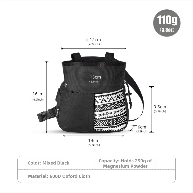 Mászáshoz krétás táska, 18 cm-es széles nyílás, egykezes hozzáférés, dupla kefesorok, 1.5x nagy kapacitás